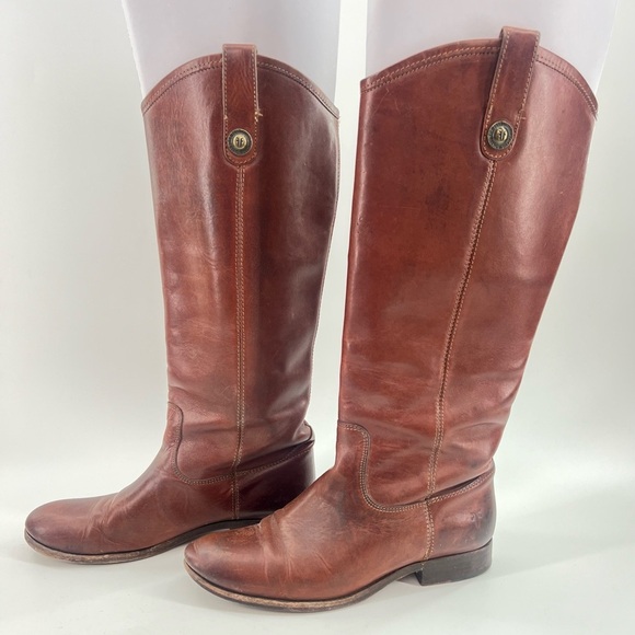 Frye Melissa Pulltab Riding Boots Brown Cognac Leather Size 7.5 77167 - Picture 3 of 16